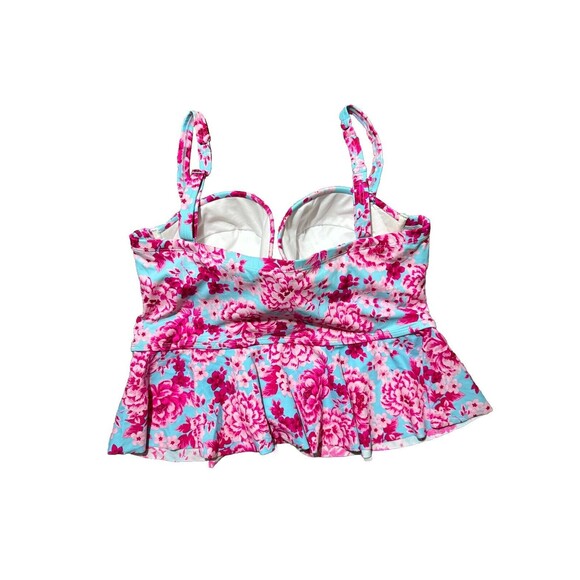 Torrid Floral Tankini Ruffle Swim Top Aqua Blue & Pink Beach Vacation Bathing Su - Picture 6 of 7